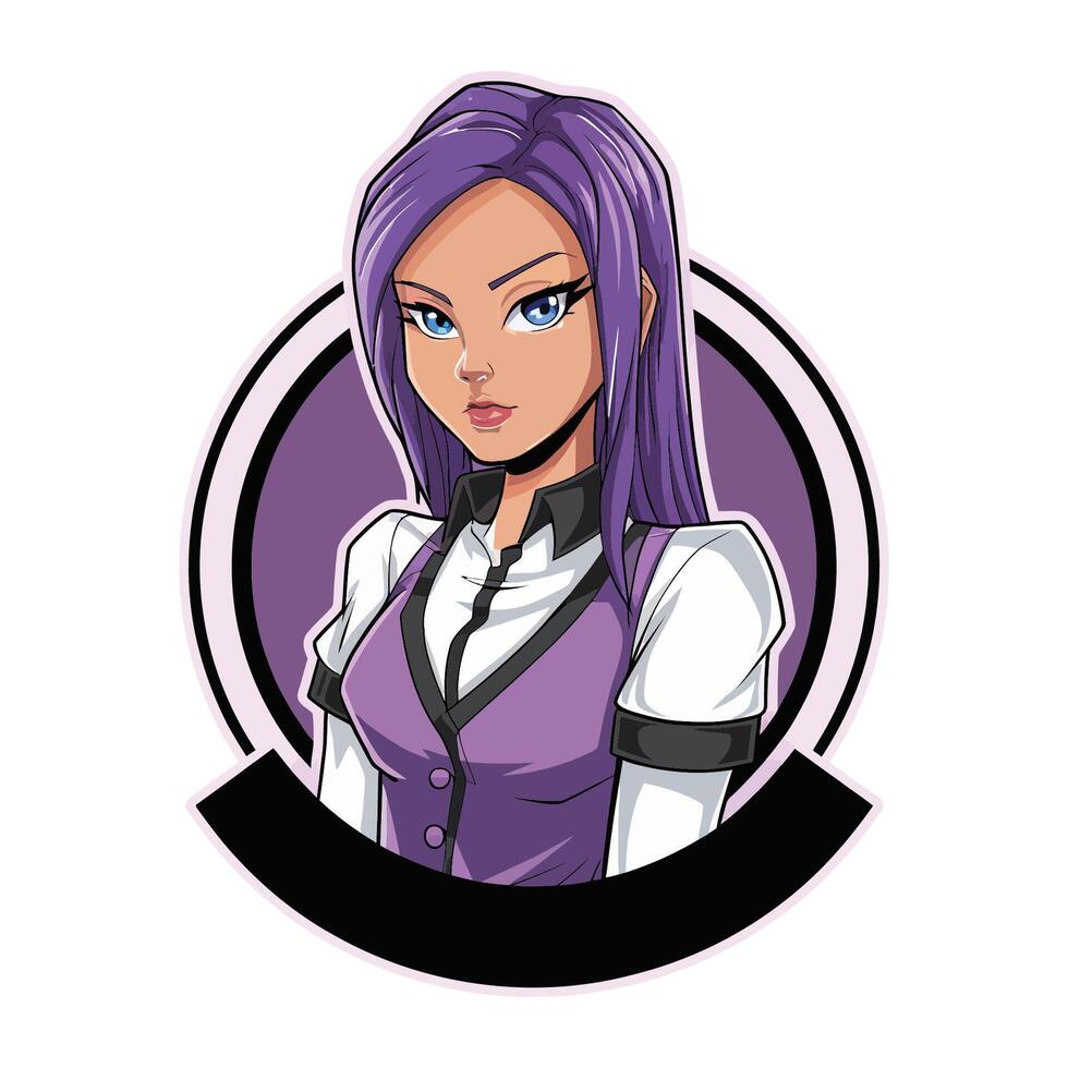 Stylish Anime Girl Portrait in Purple Outfit vector