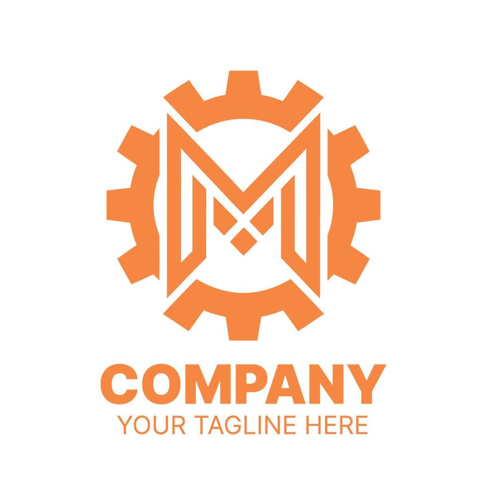 Modern Orange Gear Logo with Initial M vector