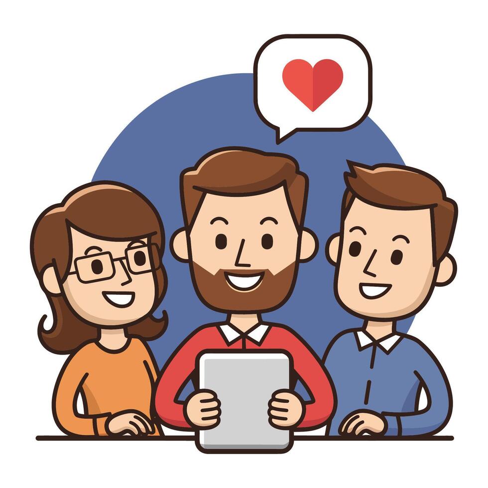 Happy Colleagues Sharing Positive Feedback on a Tablet vector