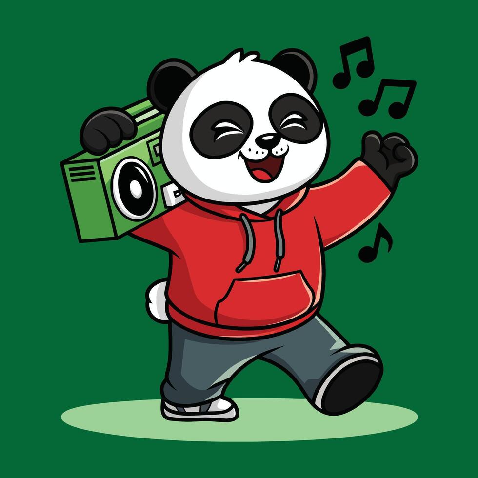 A Panda Wearing a Hoodie and Dancing with a Boombox vector