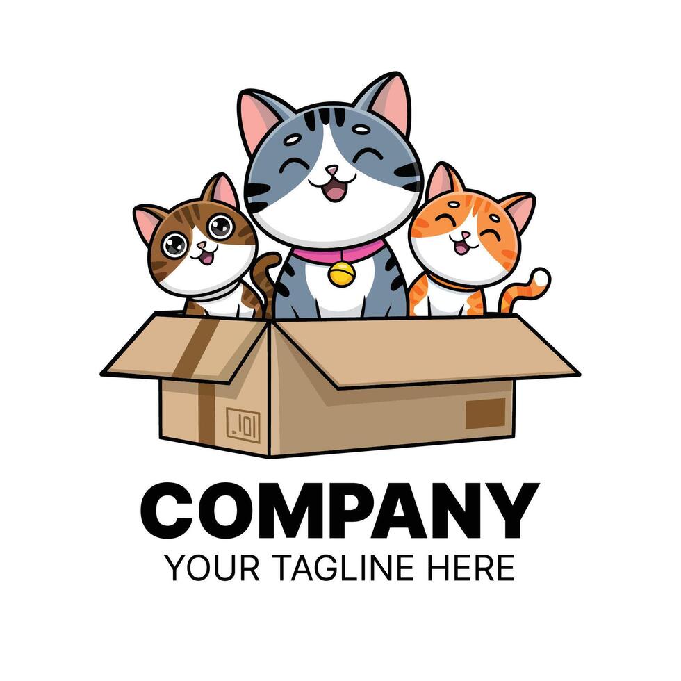 Adorable Cats in a Cardboard Box A Company Logo Design vector
