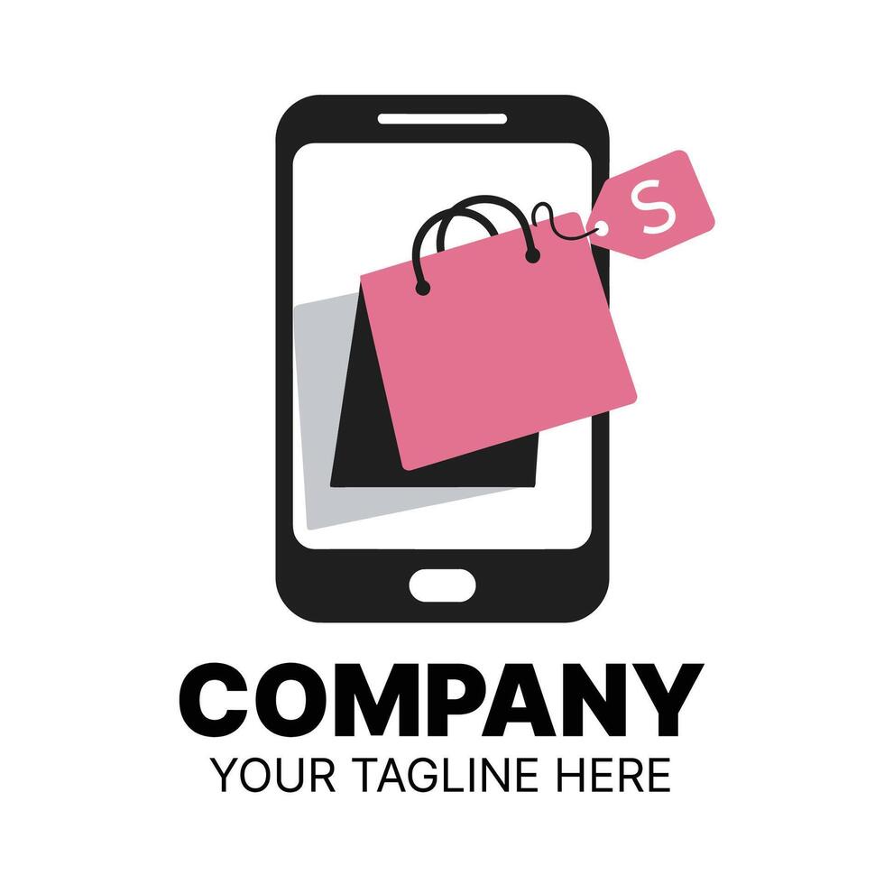 Mobile Shopping Logo Featuring a Shopping Bag on a Smartphone vector