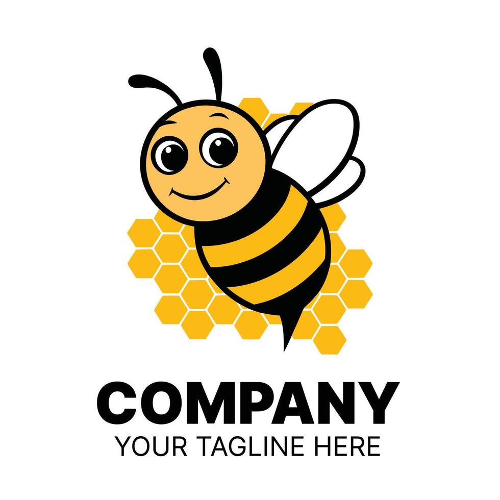 Cute Bee Logo with Honeycomb Background for a Company vector