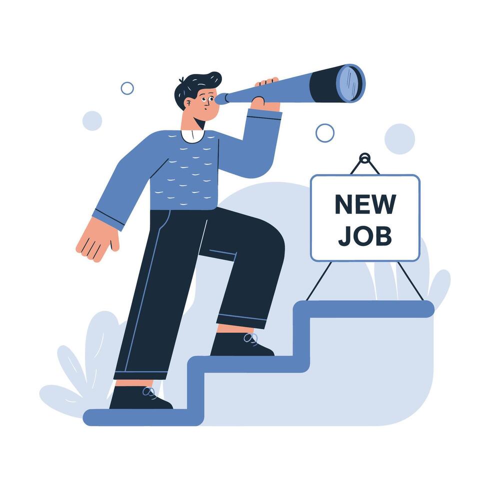 A man using a telescope, looking for a new job opportunity vector