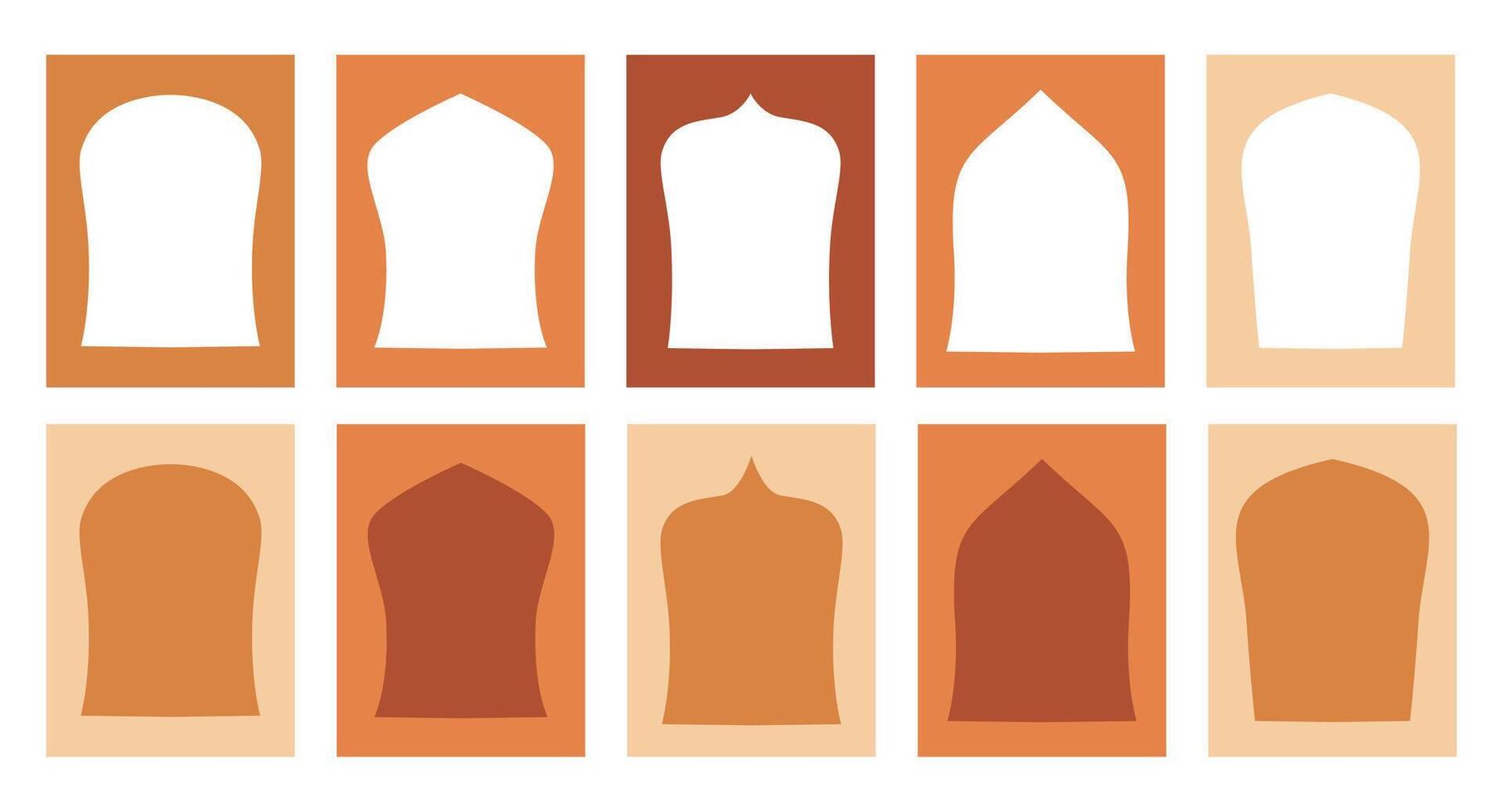 Arabic mosque door shape arches border frame for Islamic festival, poster greeting card, and Eid Mubarak. vector