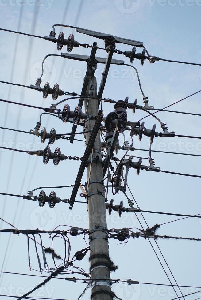Power pole with transformer station photo