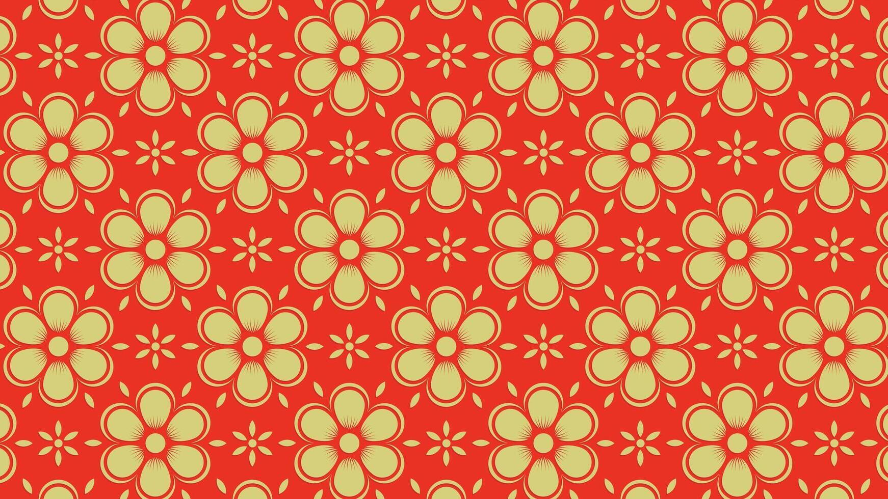 Chinese pattern texture with yellow flowers on a red background vector