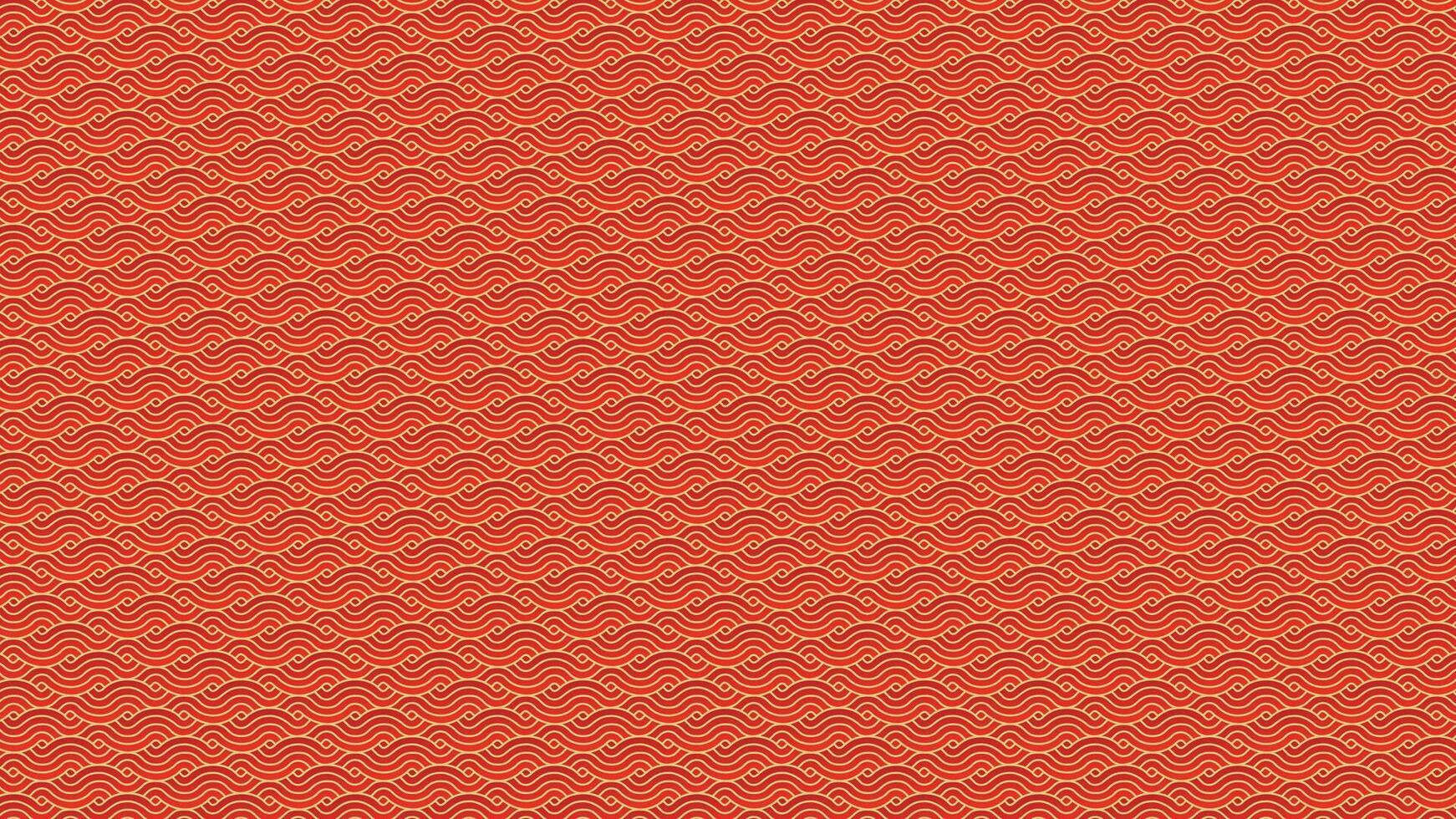 Chinese geometric pattern texture with yellow waves on red background vector