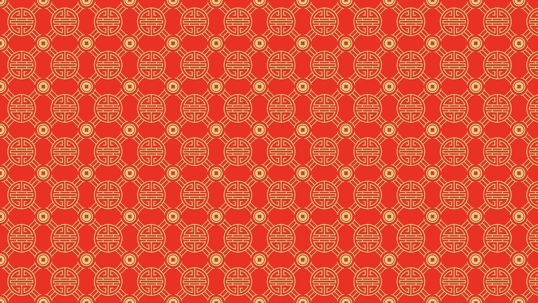 Chinese geometric pattern texture with yellow lines and circles against red background vector
