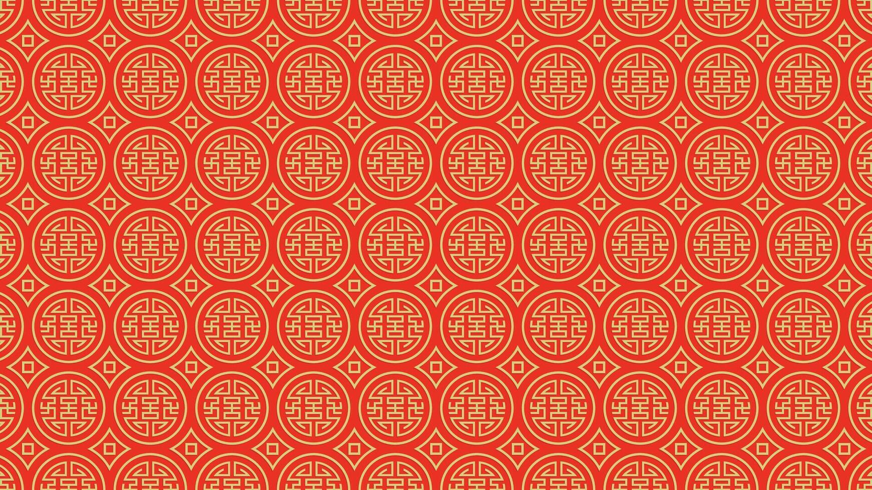 Chinese pattern texture with yellow circles on red background vector