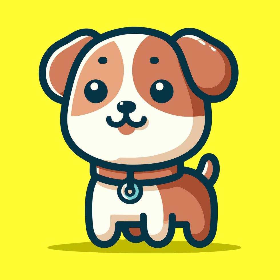 a cartoon dog with a collar on a yellow background, Perfect for Any Project vector
