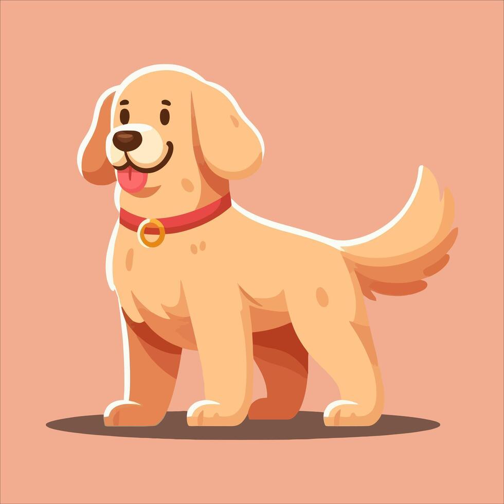 a cartoon golden retriever dog standing on a pink background, Perfect for Any Project vector