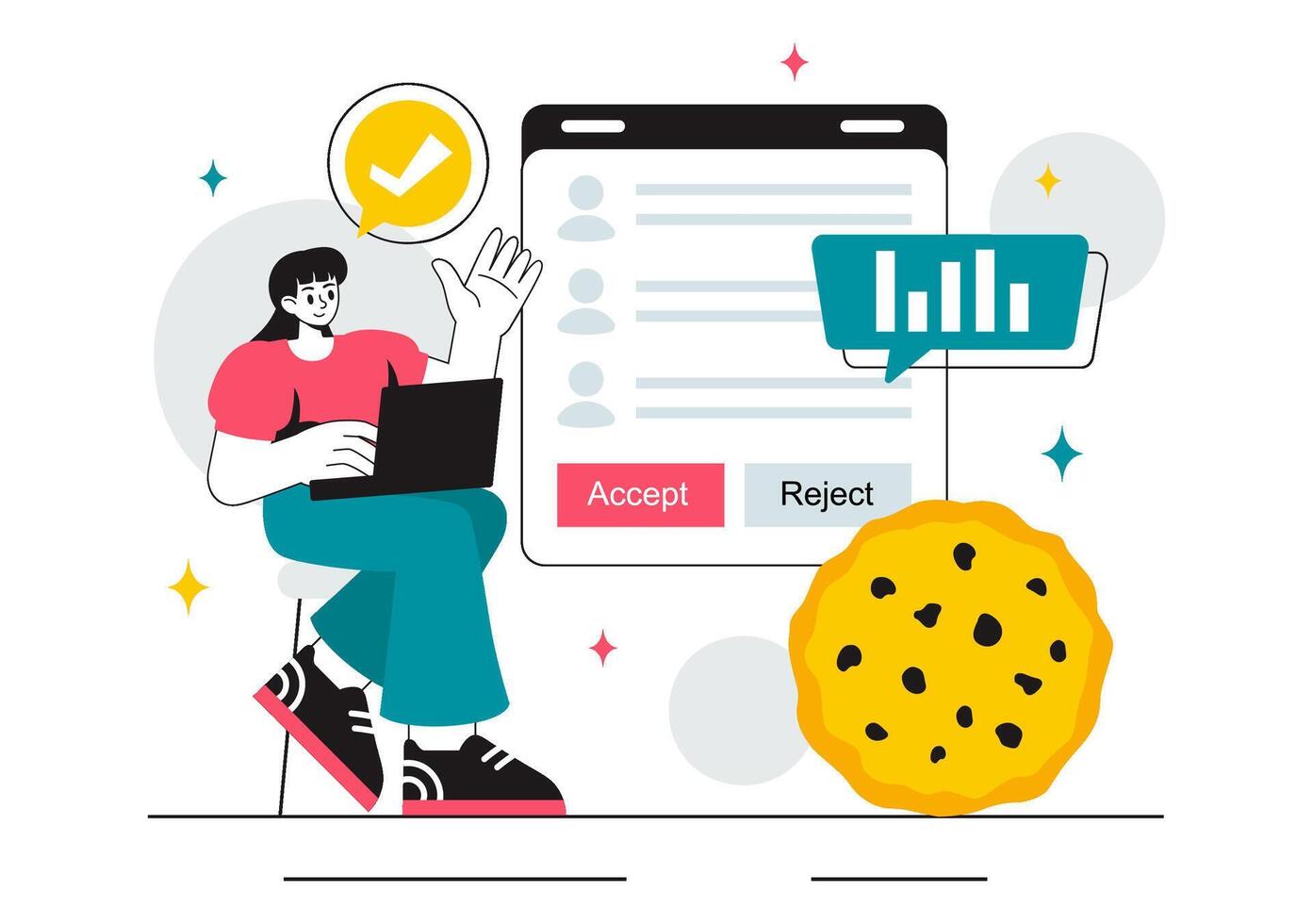 Tracking User Activity with Cookies Technology Illustration in a Flat Style Design vector