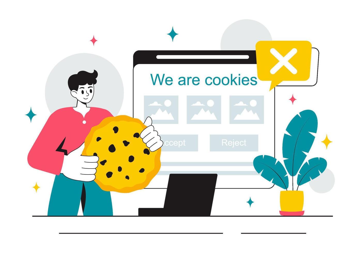 User Data Tracking and Cookies Technology Illustration in a Flat Cartoon Background vector