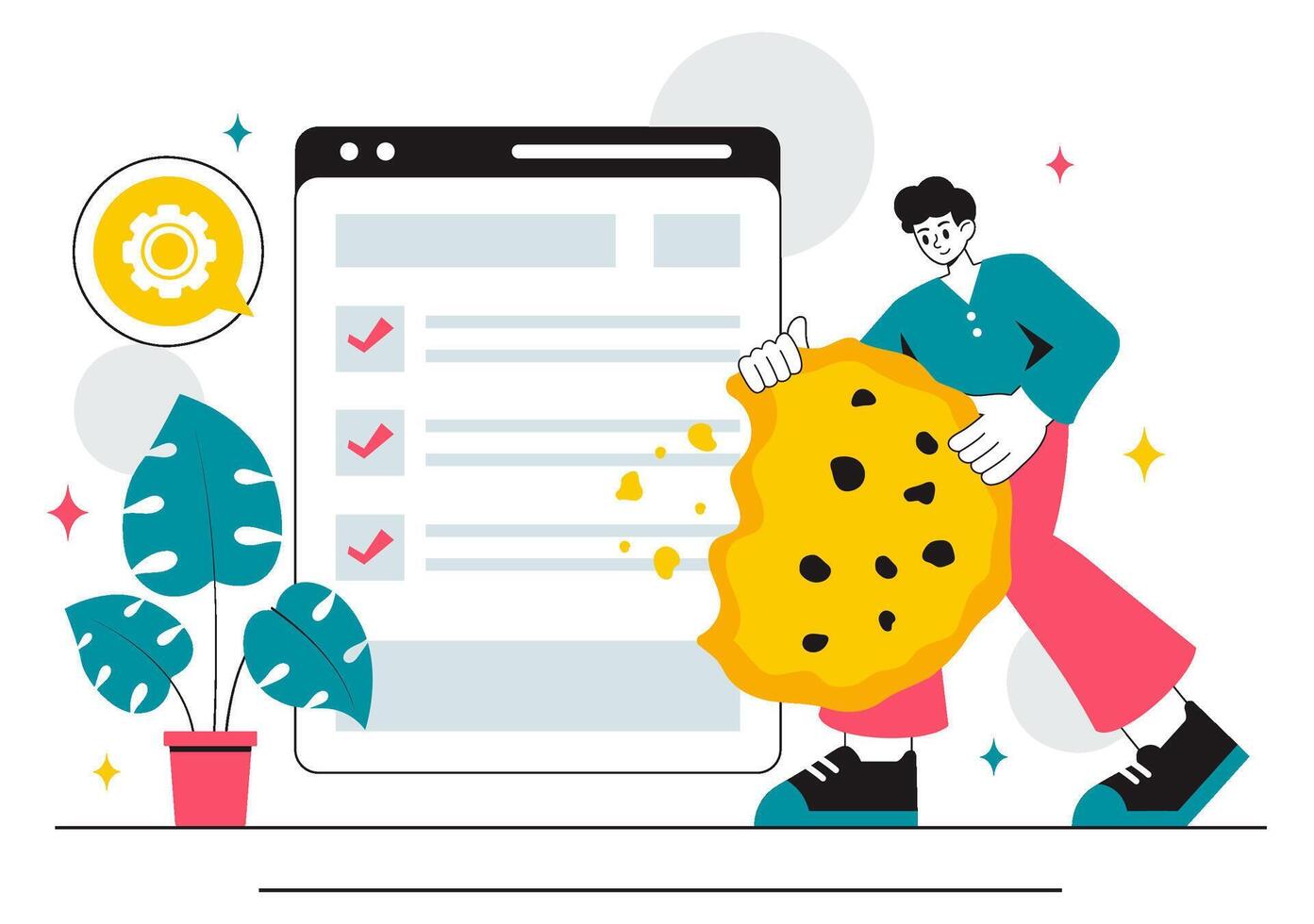 Internet Privacy and Cookies Tracking Illustration with Website Browsing Data in a Flat Background vector