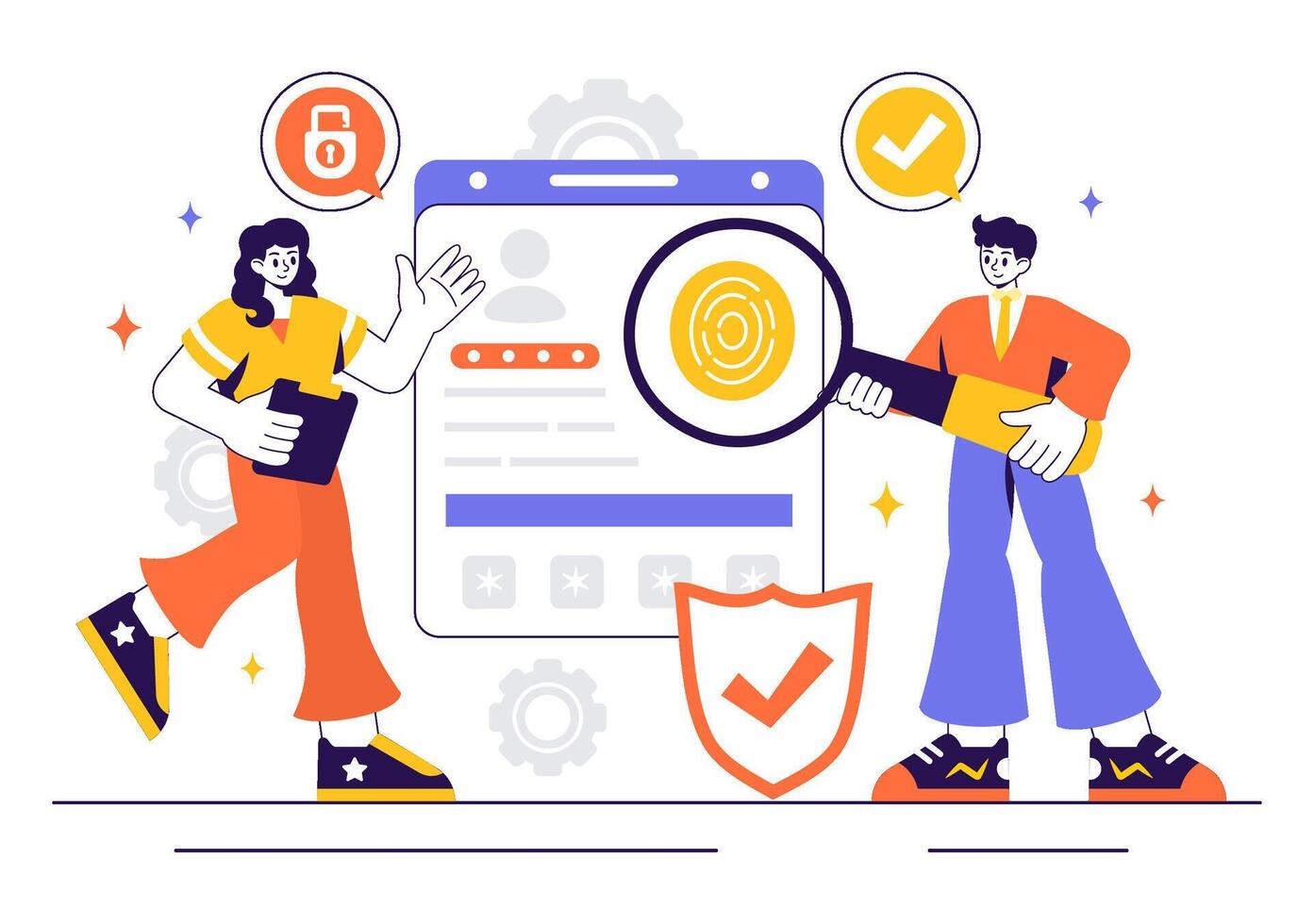 Flat Style Illustration of an Identification Card with Personal Information and Face ID System vector