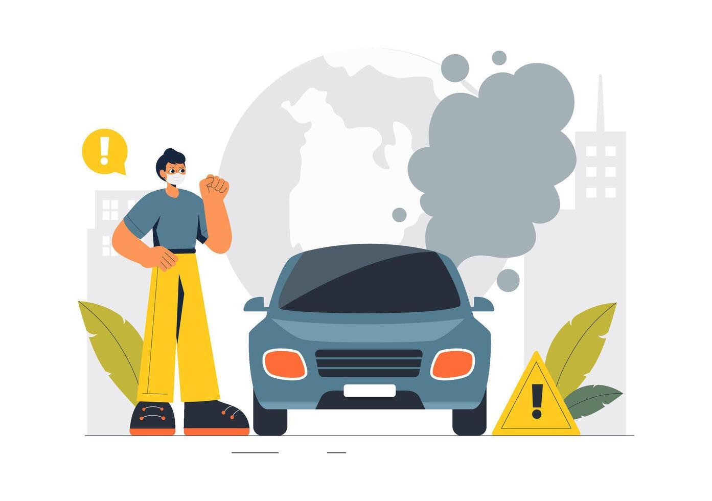 City Pollution Concept with Vehicle Traffic and Automobile Emissions in a Illustration vector