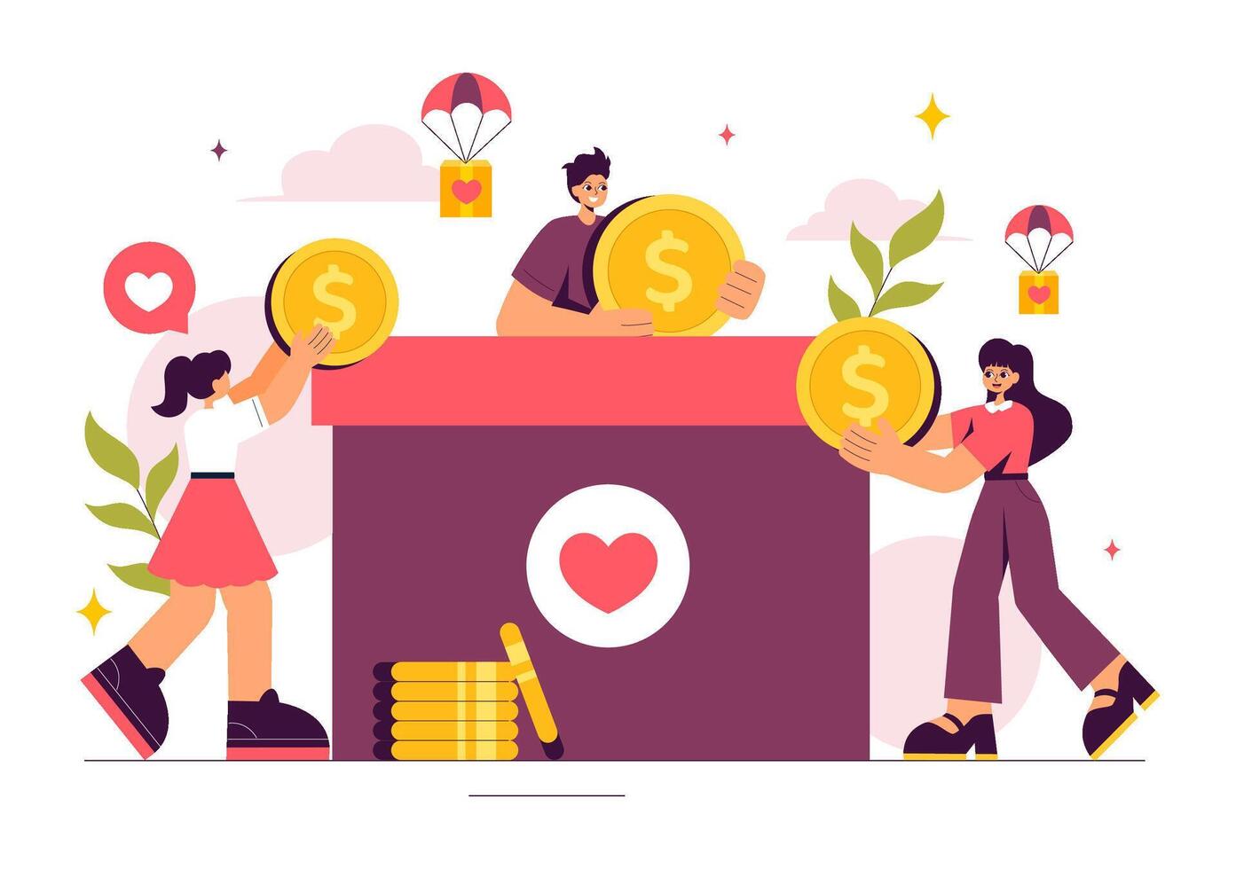 Heart and Helping Hands Illustration for Charity and Donation in a Flat Background vector