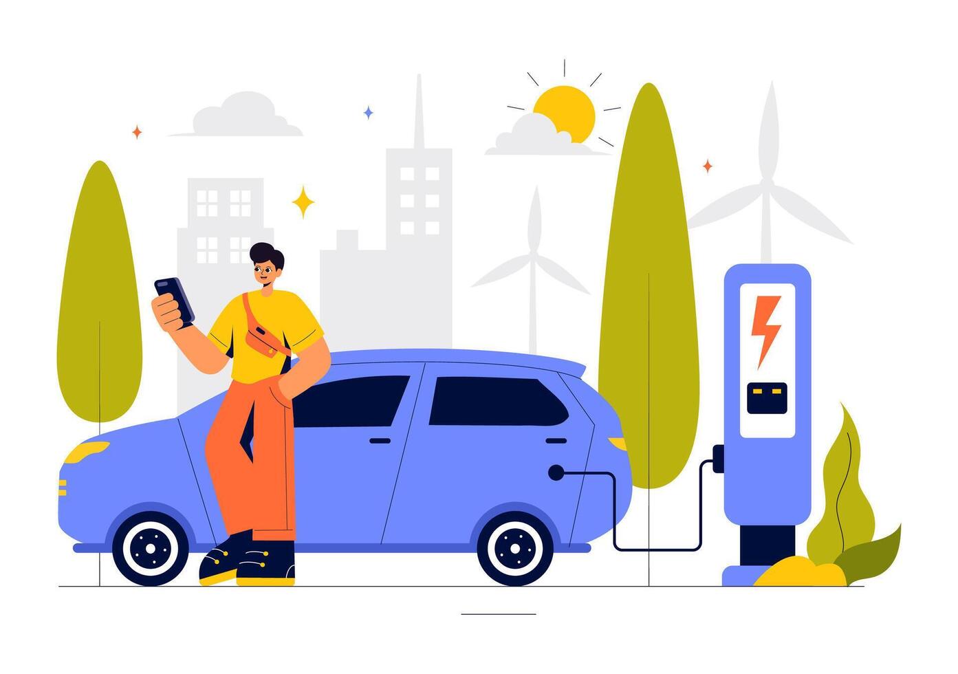 Electric Vehicle Battery Charging Station Promoting Renewable Energy and Clean Air vector