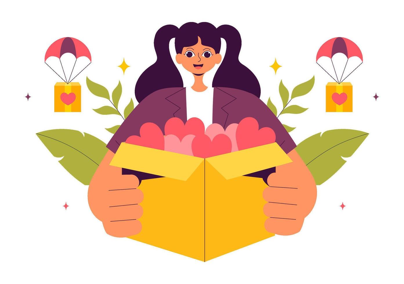 Donation Campaign Illustration Featuring Heart Symbol and Helping Hands in Flat Style vector