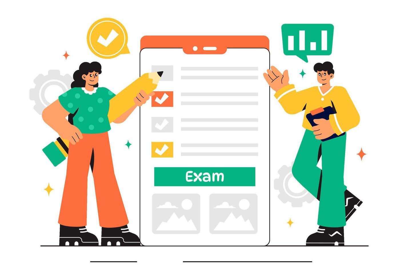 Online Exam and Answer Sheet Illustration in a Flat Style Cartoon Design vector