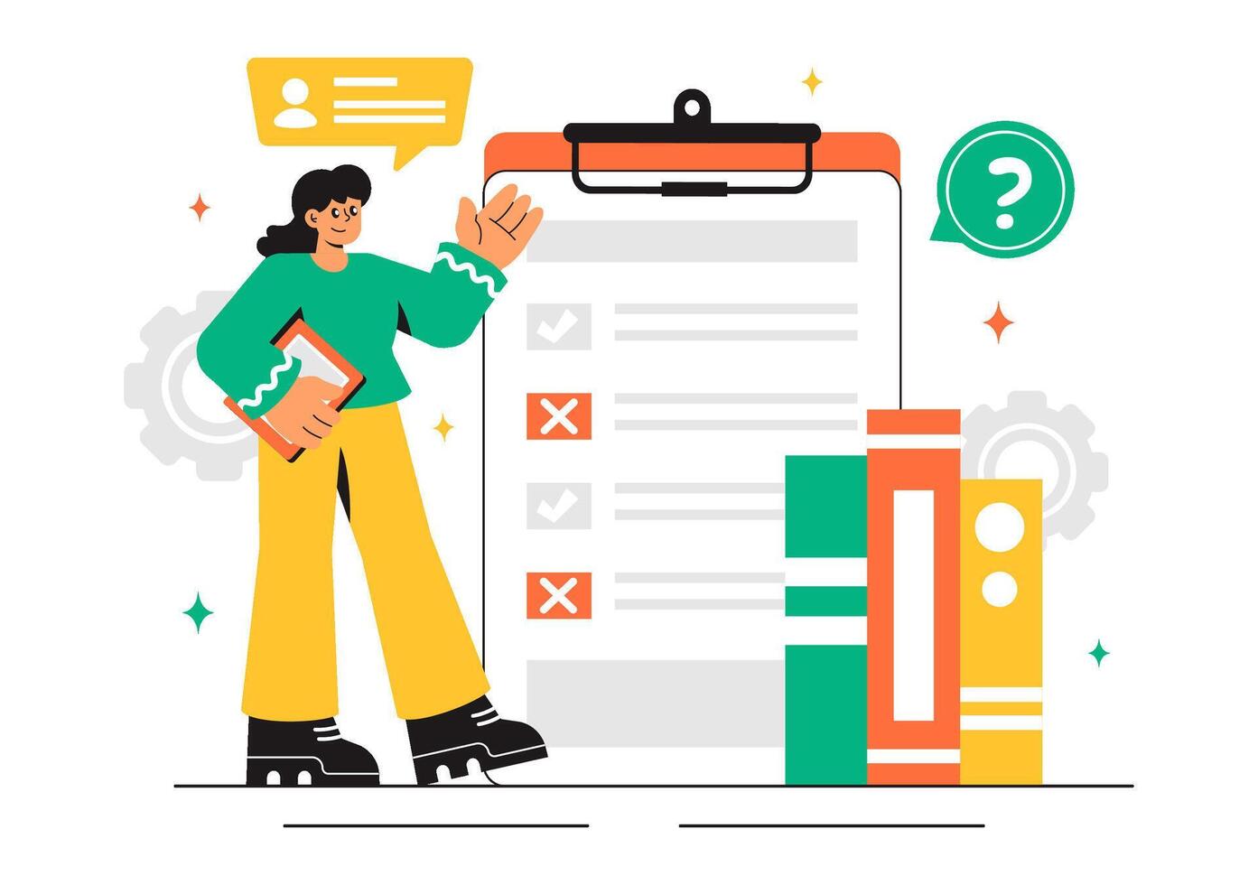 Examination Paper Design Featuring Online Quizzes and Surveys in a Flat Style Cartoon Background vector