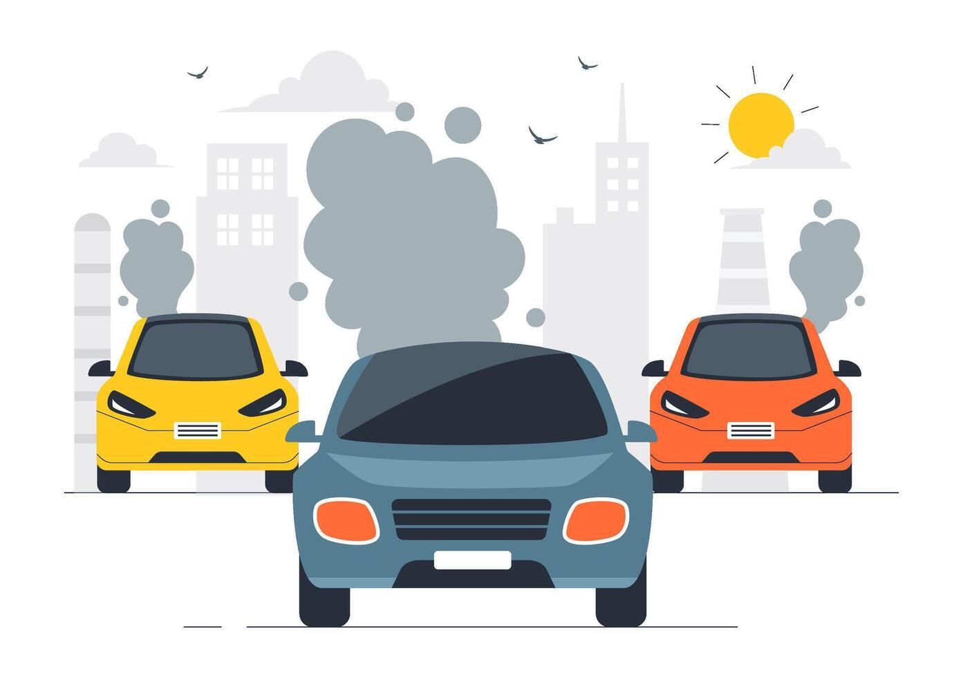 Illustration of Urban Air Pollution Caused by Vehicle Traffic and Toxic Emissions vector
