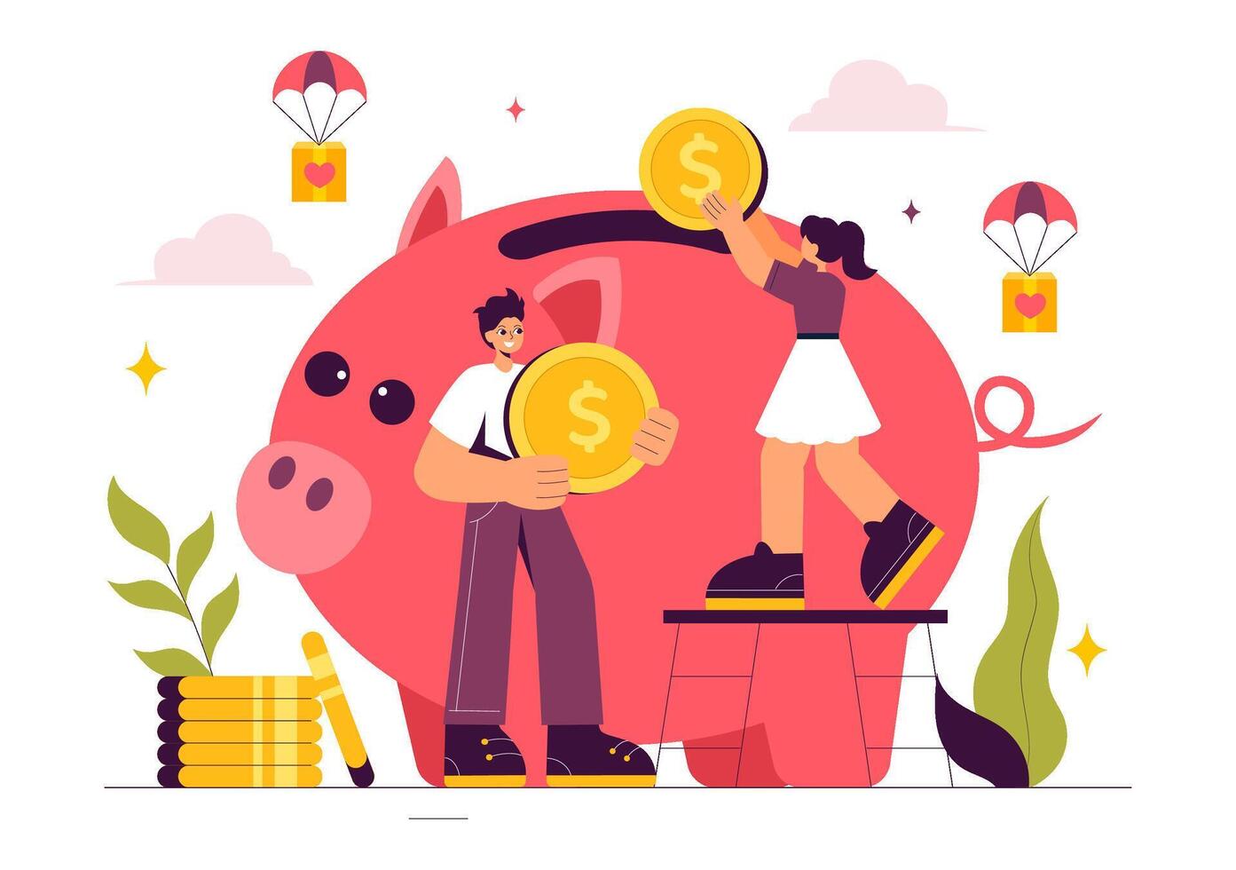Flat Style Charity Illustration with a Heart Symbolizing Fundraising and Support vector