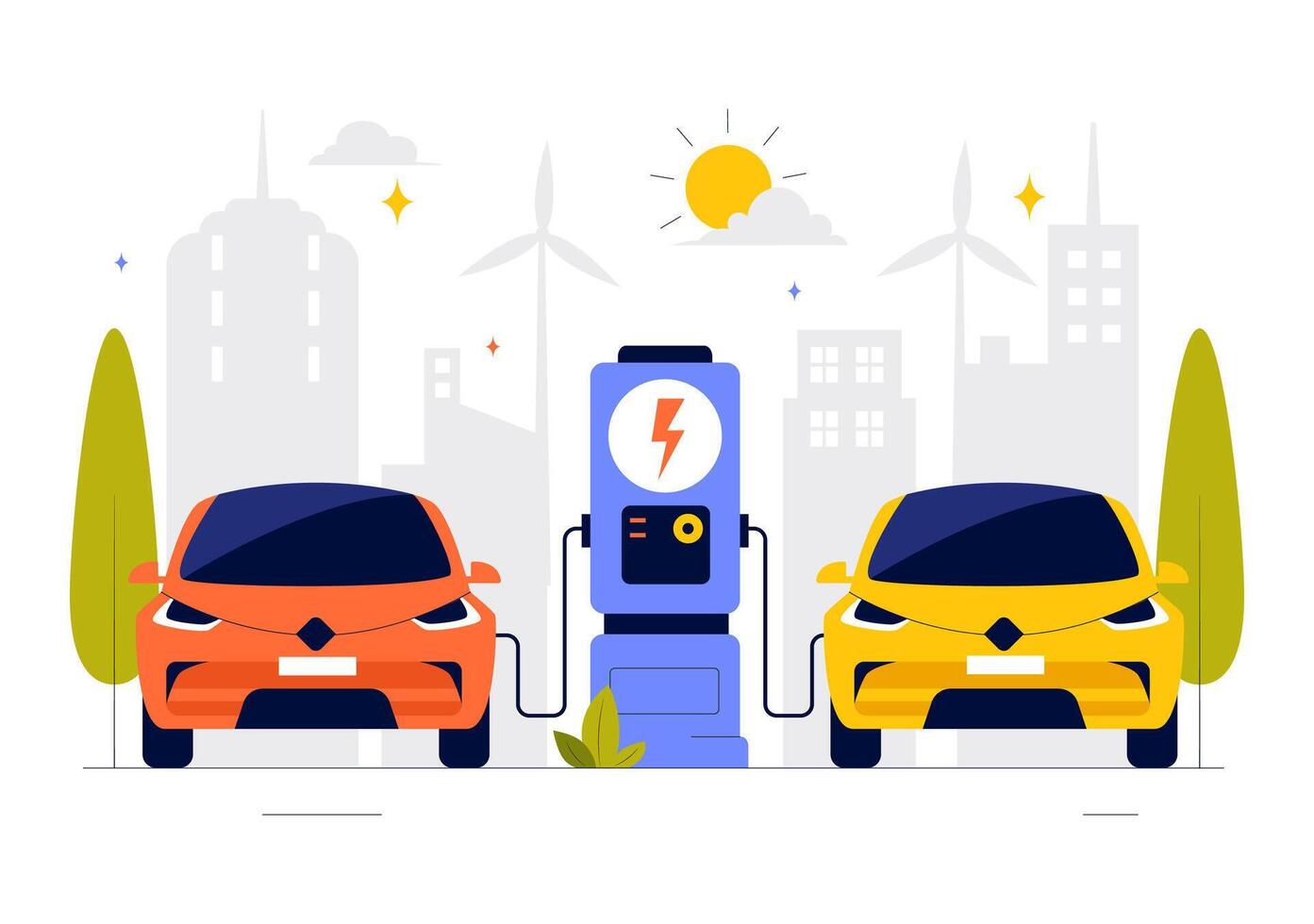Illustration of Electric Vehicle Charging with Eco-Friendly Cable and Charger vector