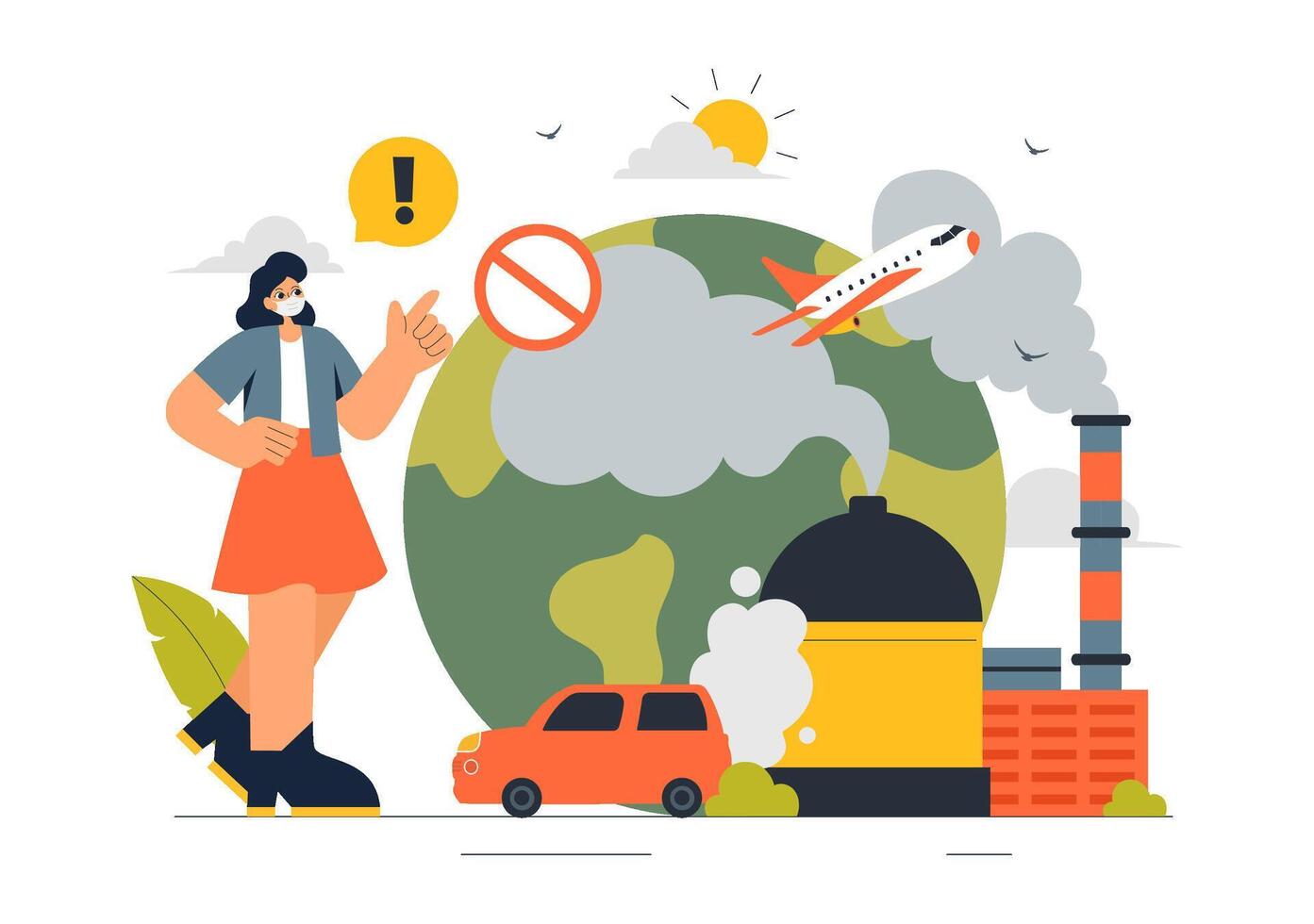 Design of Air Pollution with City Smog and Industrial Carbon Dioxide vector