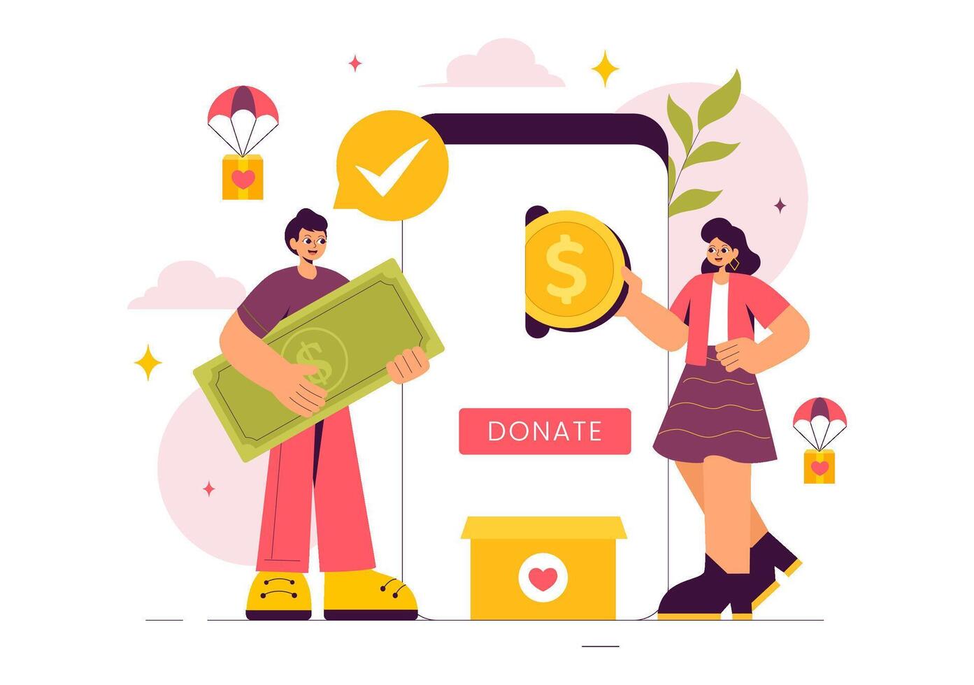 Humanitarian Aid Illustration Highlighting Charity, Donations, and Support in Flat Style vector
