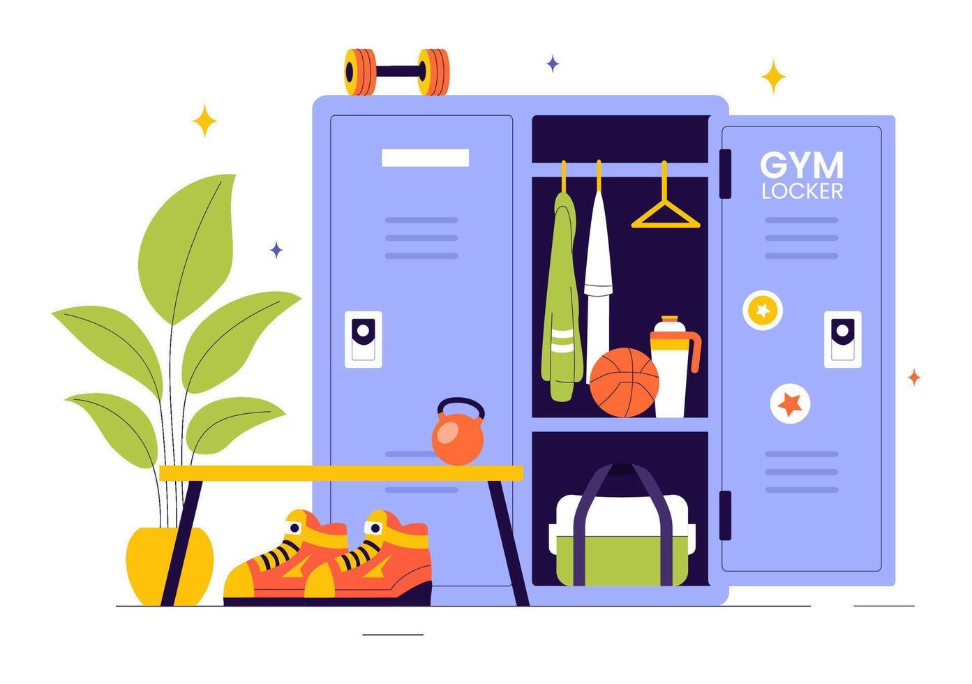 Art of a Gym Locker Room with Neat Dressing Spaces and Fresh Towels vector