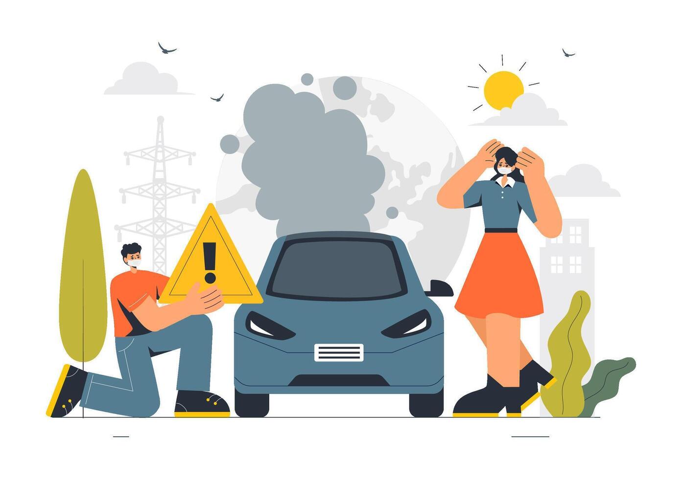 City Air Pollution and Vehicle Traffic with Toxic Emissions Design vector