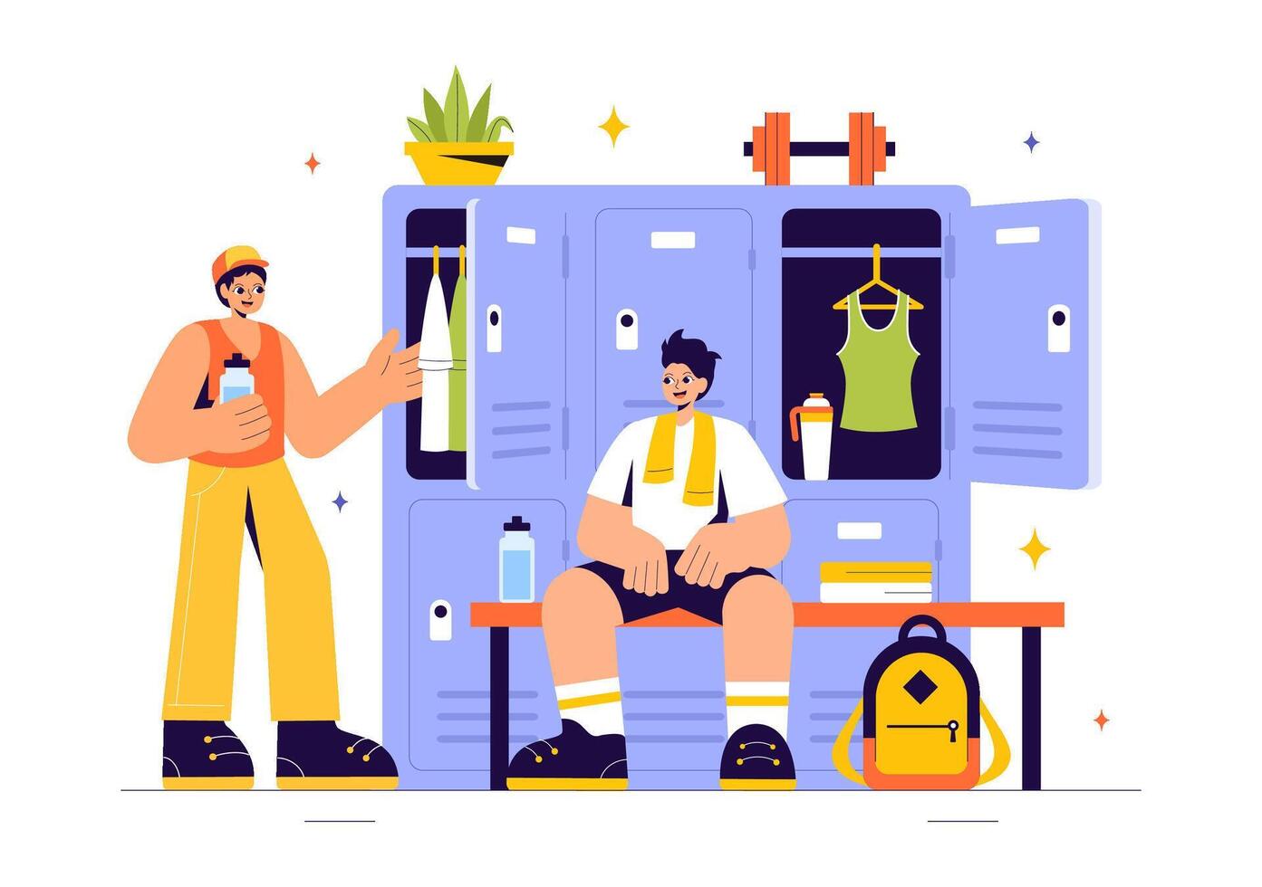 Gym Changing Room Illustration with Lockers, Towels, and Uniform Storage vector
