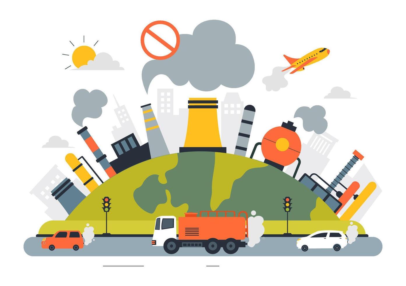 Industrial Pollution and Global Warming Concept in Illustration vector
