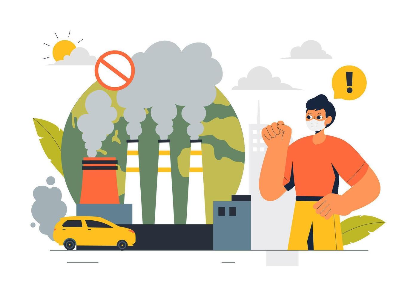 Climate Change Showing Air Pollution, Smoke, and Carbon Emissions vector