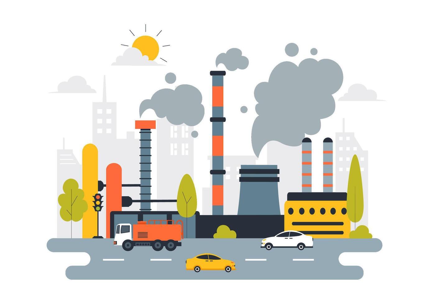 Air Pollution and Smog with Factories and Carbon Emissions vector