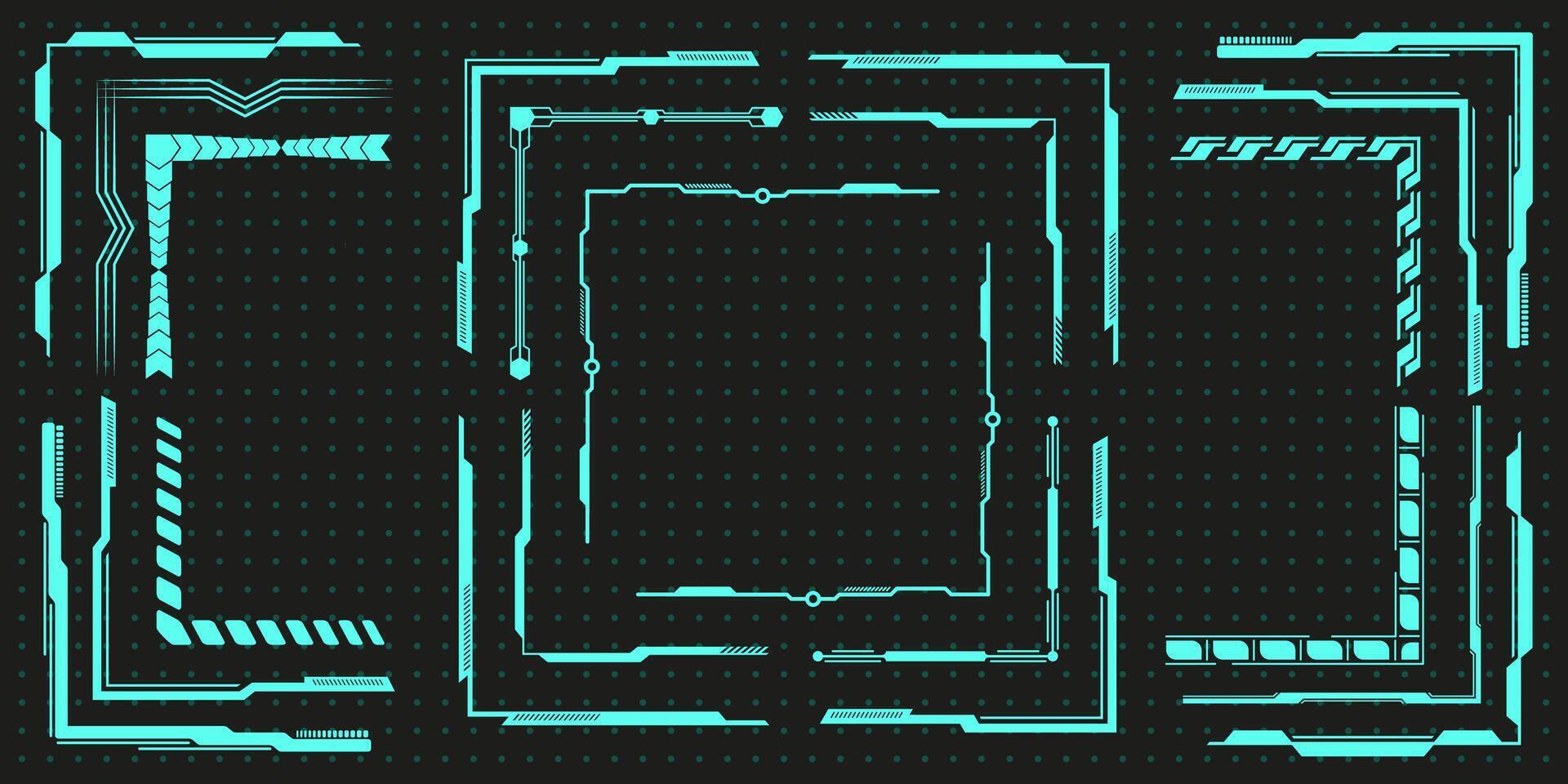 Geometric trendy y2k ui frame element set, vintage neon game hud icon graphic, modern techno 90s interface shape aesthetic, digital space groovy decoration , blue neon abstract acid collection. vector