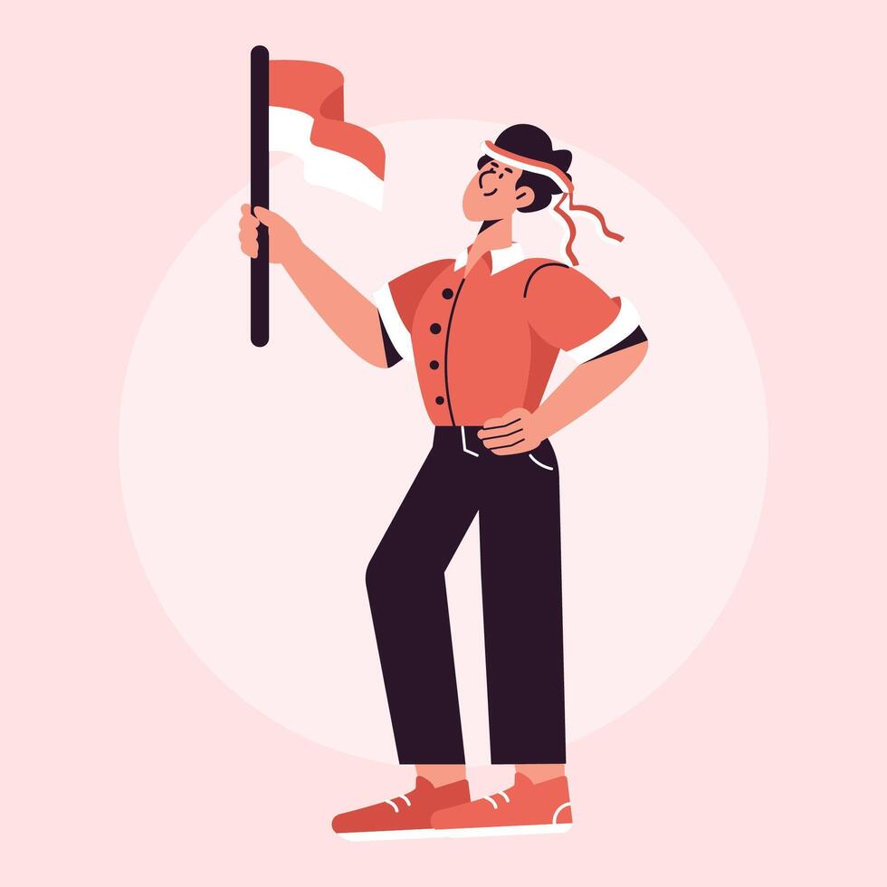 old man celebrate independent of indonesia illustration vector