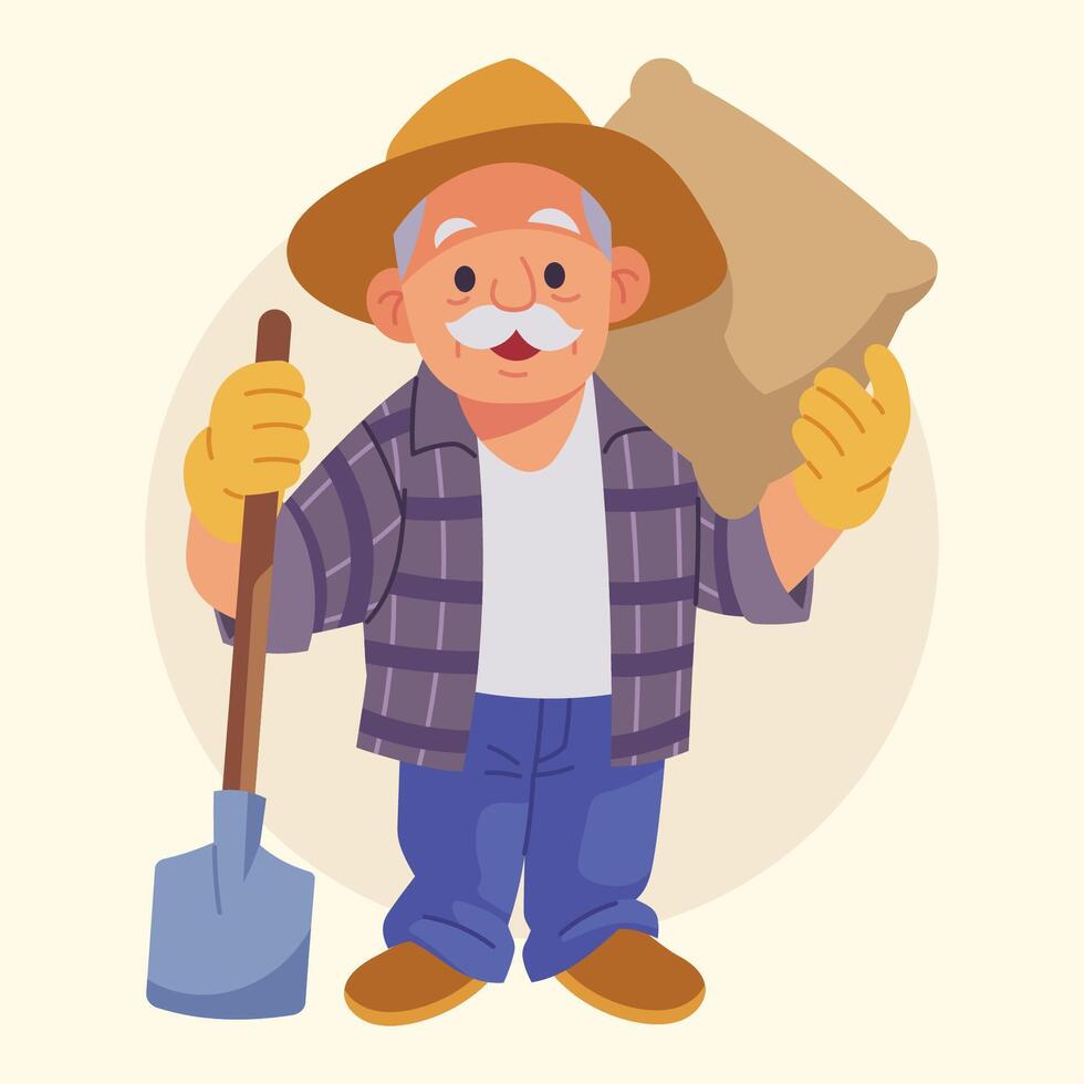 cute old farmer illustration vector