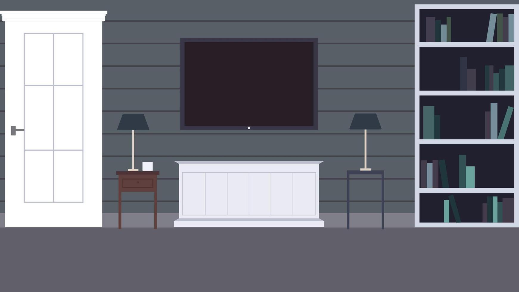 Modern Television in the Living Room at House with Bookshelf vector