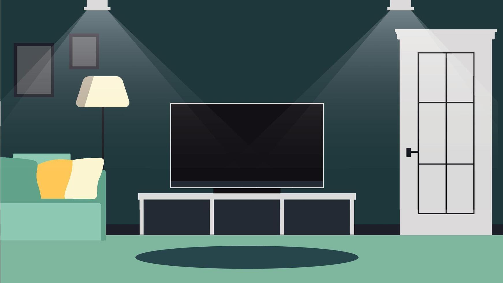 Modern Digital Television on Table in the Living Room at Home with Spotlight Lamp vector