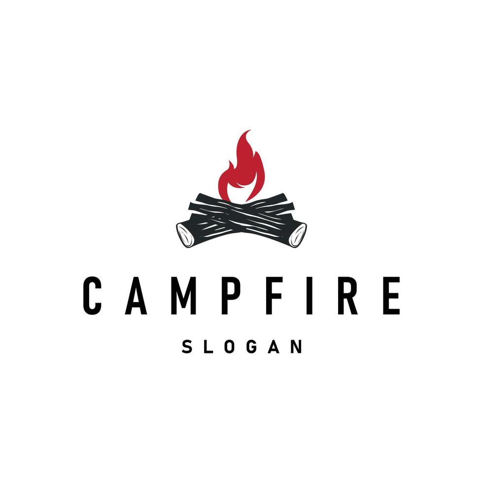 Design wood and fire, logo camping adventure vintage vector