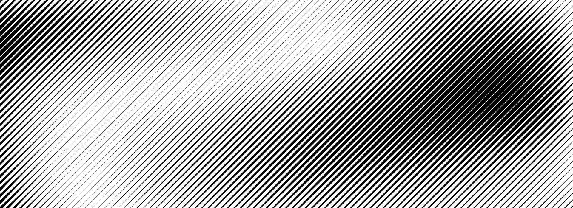 Black fading linear gradient texture. Diagonal striped gradation background. Thin to thick slanted pattern backdrop. Oblique vanishing parallel stroke wallpaper. Straight line overlay vector
