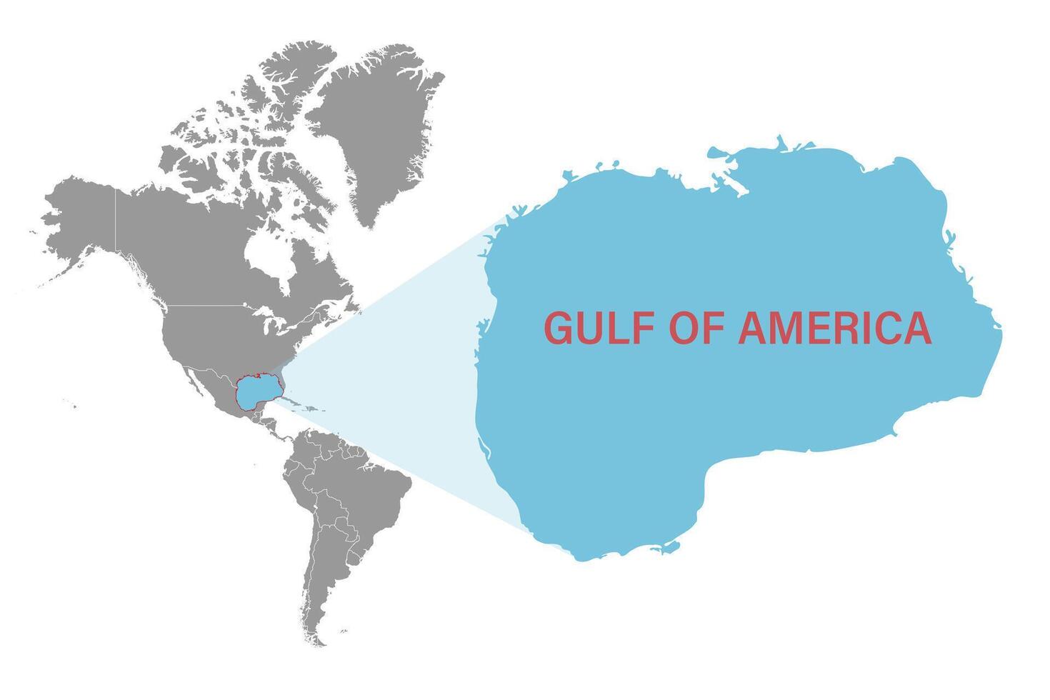 Gulf of America on the world map. The Gulf of Mexico may be renamed The Gulf of America vector