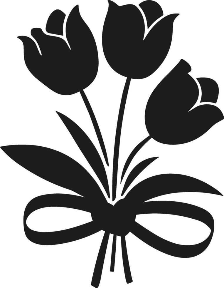 Romantic Tulip Bouquet Silhouette with Heart Ribbon for Valentine's Day Design vector