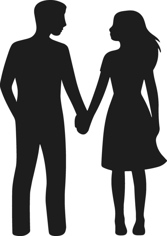 Romantic Couple Silhouette Holding Hands - Valentine's Day Art vector