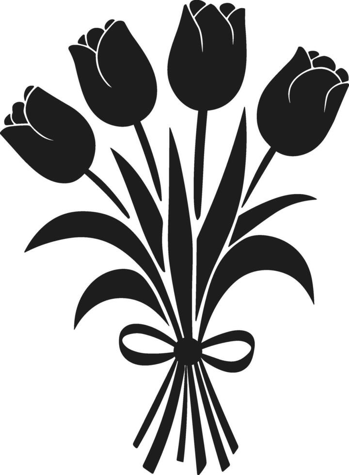 Elegant Flower Bouquet Silhouette with Tulips and Ribbon for Valentine's Day vector