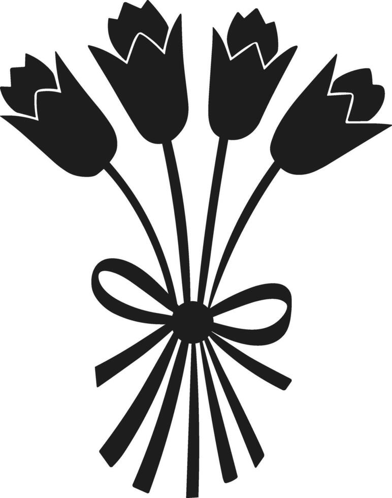 Romantic Flower Bouquet Silhouette with Ribbon for Valentine's Day Design vector