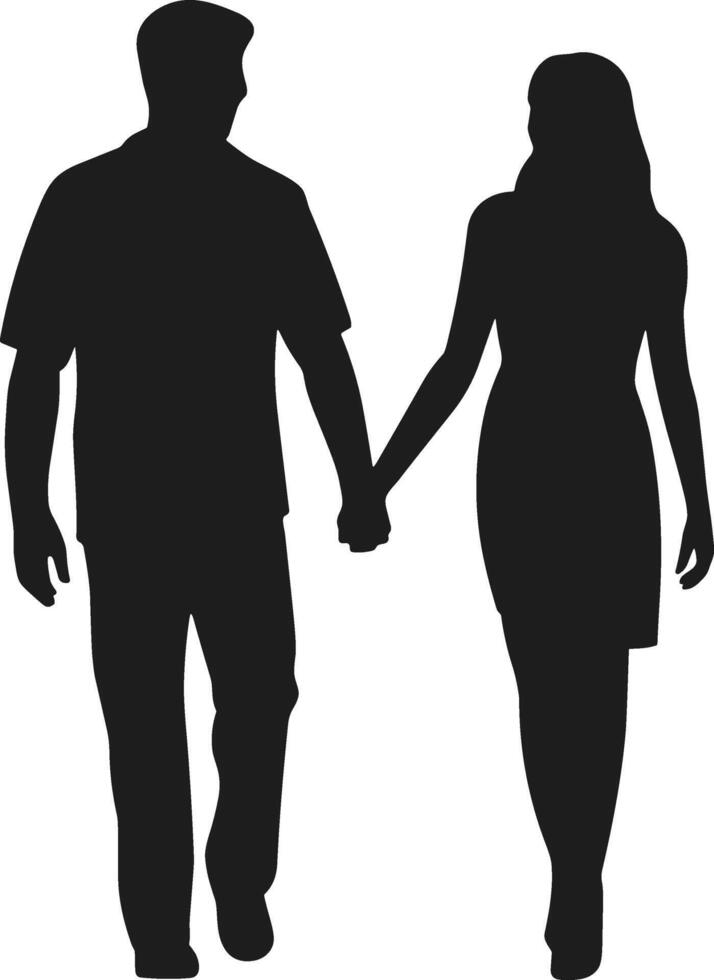 Walking Couple Silhouette Holding Hands - Valentine's Day Illustration vector